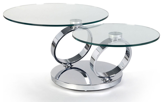Product photograph of Nordic Round Extending Coffee Table - Glass And Chrome from Choice Furniture Superstore.